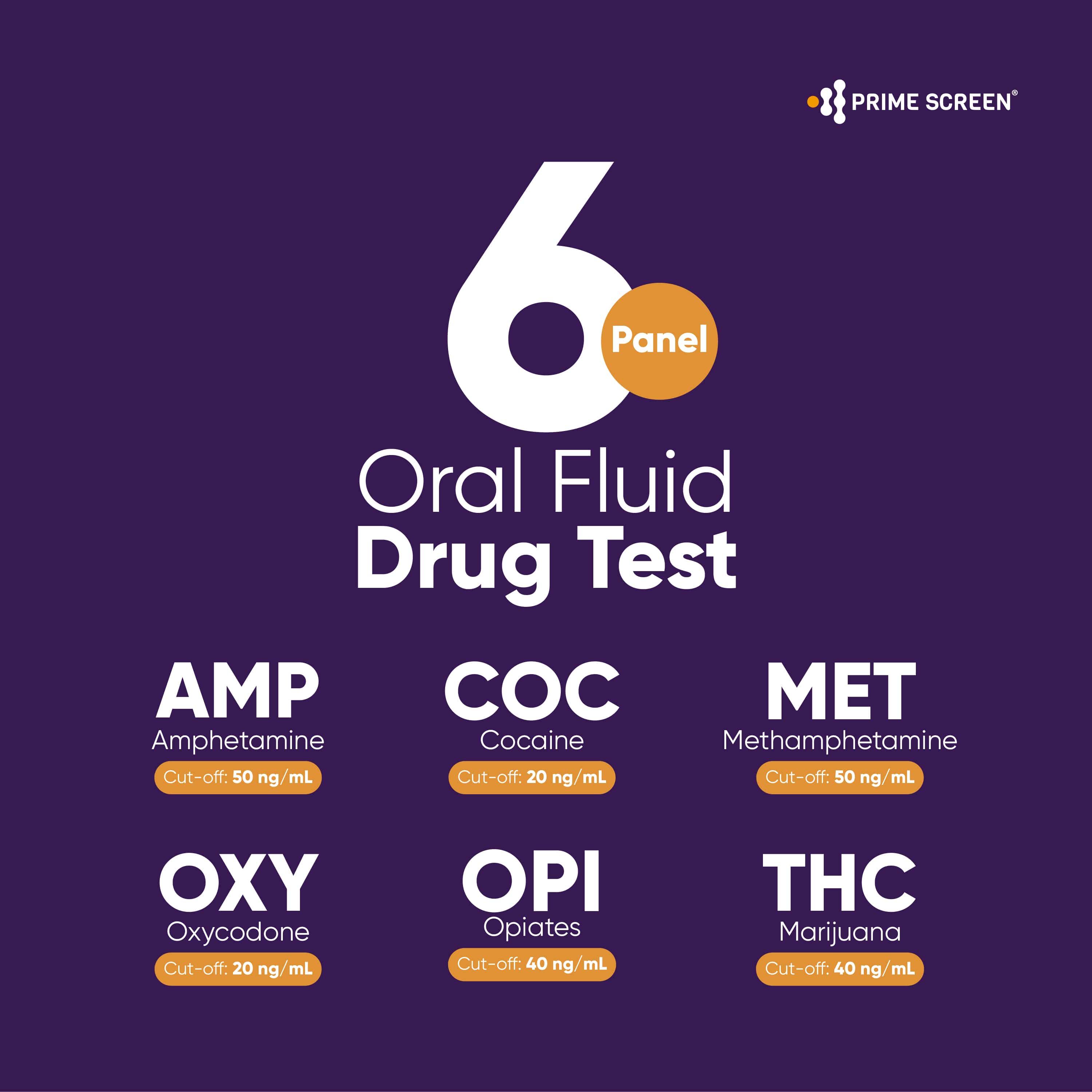 6-Panel Saliva Oral Fluid T-Square with indicator Drug Test Screen Kit (AMP,COC,MET,OPI,OXY,THC) DSODOA-666EUO-I