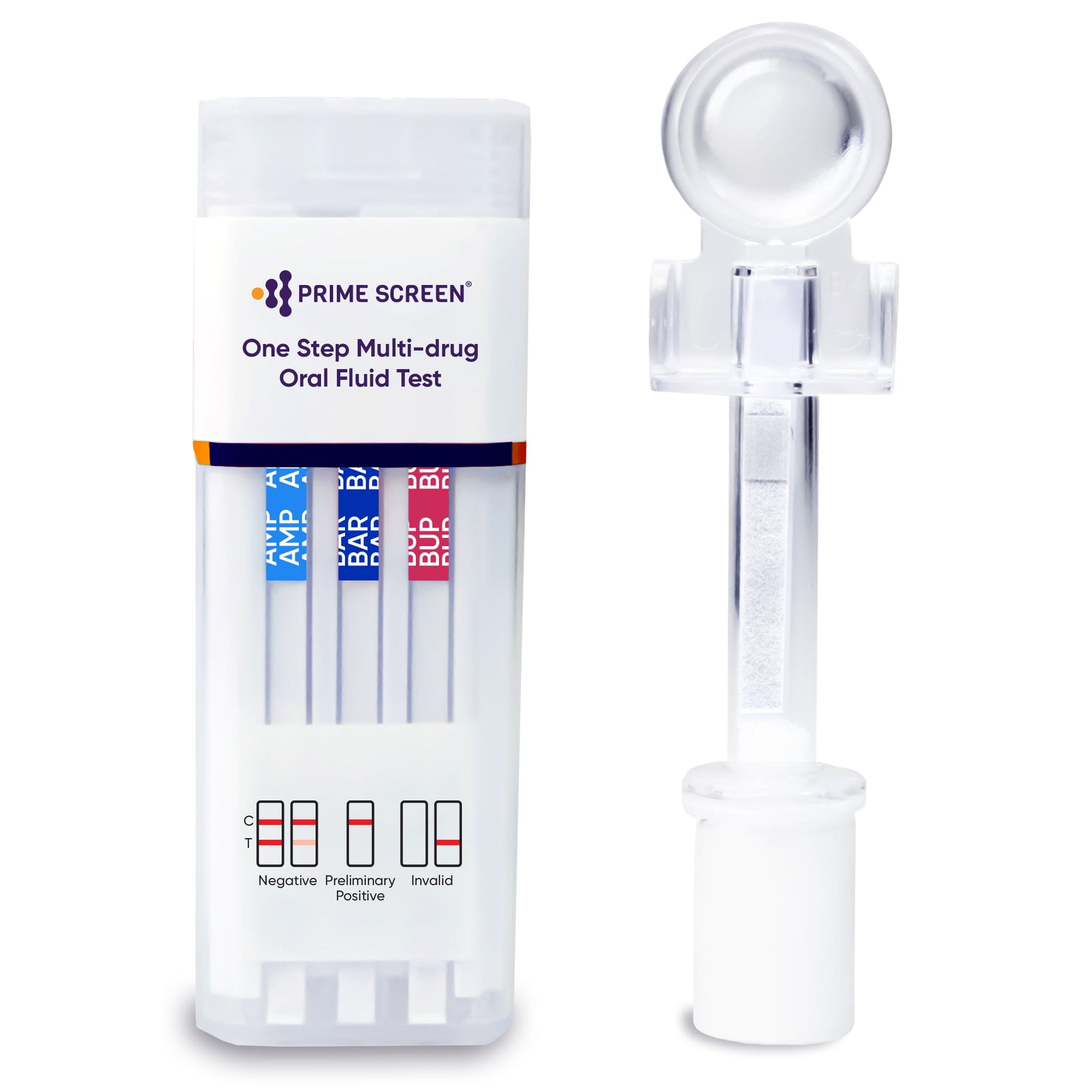 Prime Screen - 12 Panel Saliva Oral Fluid Test Kit ( AMP, BAR, BUP, BZO, COC, MDMA, MET, MTD, OPI, OXY, PCP, THC) - QODOA-6126