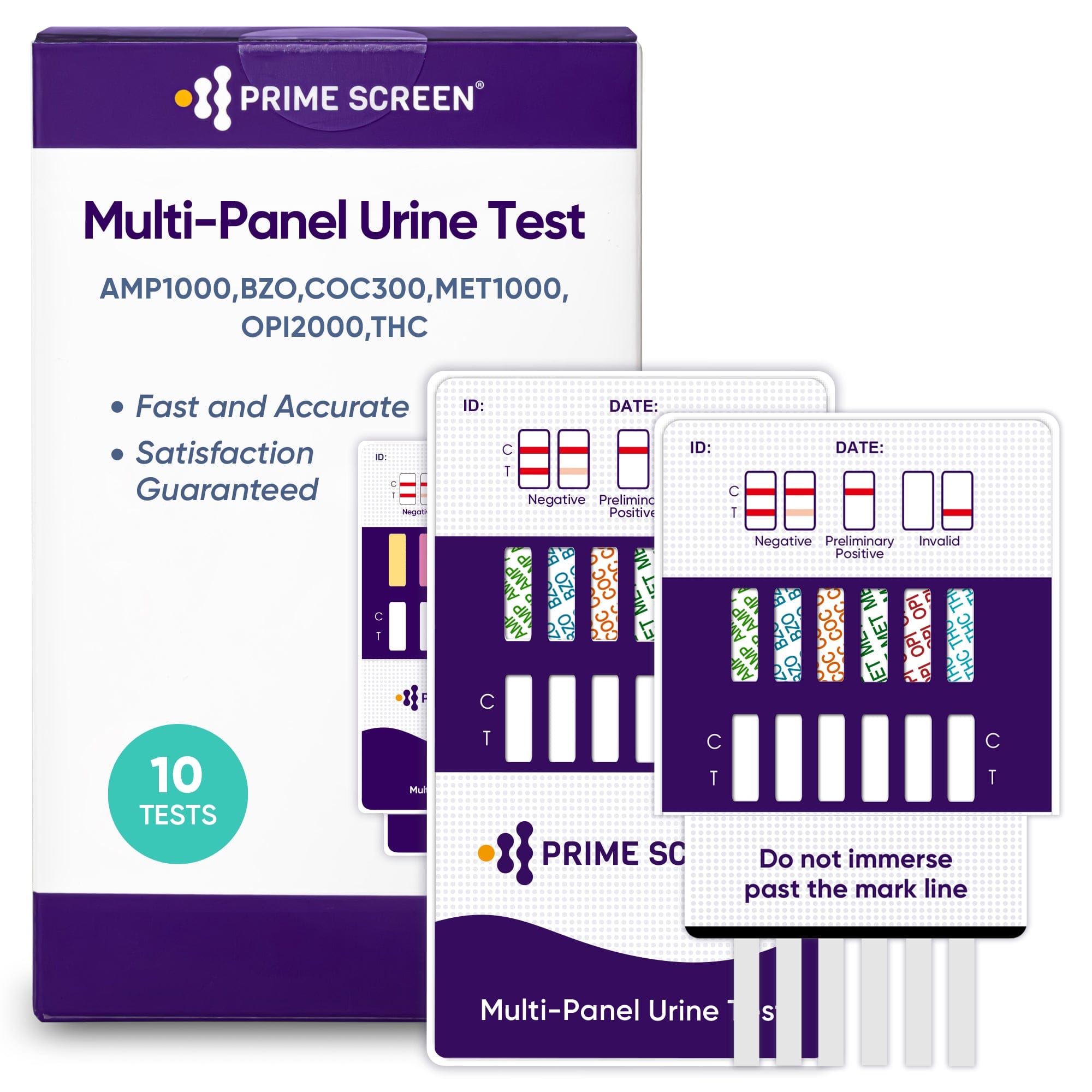 Prime Screen - 6 Panel Urine Drug Dip Test Kit (THC-Marijuana, BZO-Benzos, MET-Meth, OPI, AMP, COC), WDOA-264