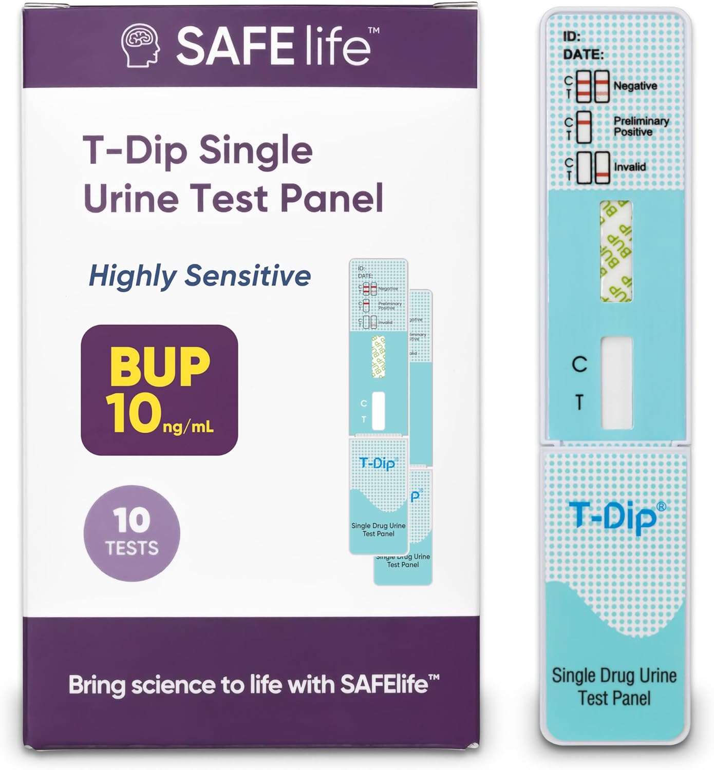 Prime Screen - CLEARANCE! Safe Life Buprenorphine (BUP) Single Panel Urine Drug Test, Highly Sensitive, Cut-Off Level of 10 ng/ml, Fast Result Within 5 Mins