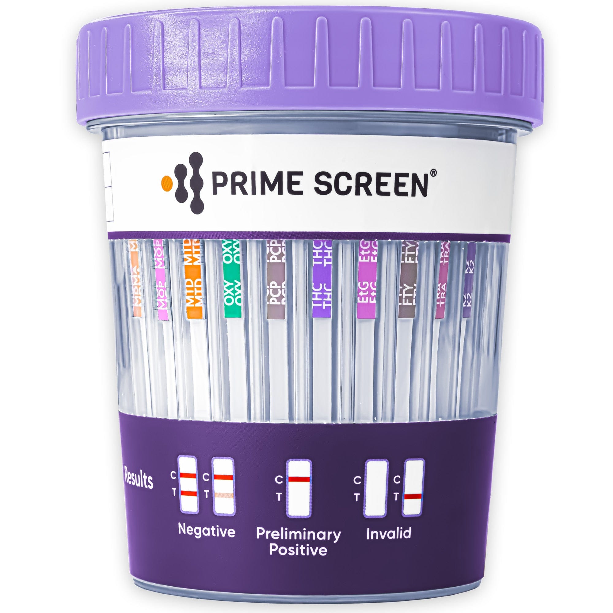 Prime Screen - 16 Panel Urine Drug Test Cup Kit (AMP,BAR,BUP,BZO,COC,mAMP,MDMA,MOP/OPI 300,MTD,OXY,PCP,THC, ETG, FTY, TRA, K2) -CDOA-9165EFTK