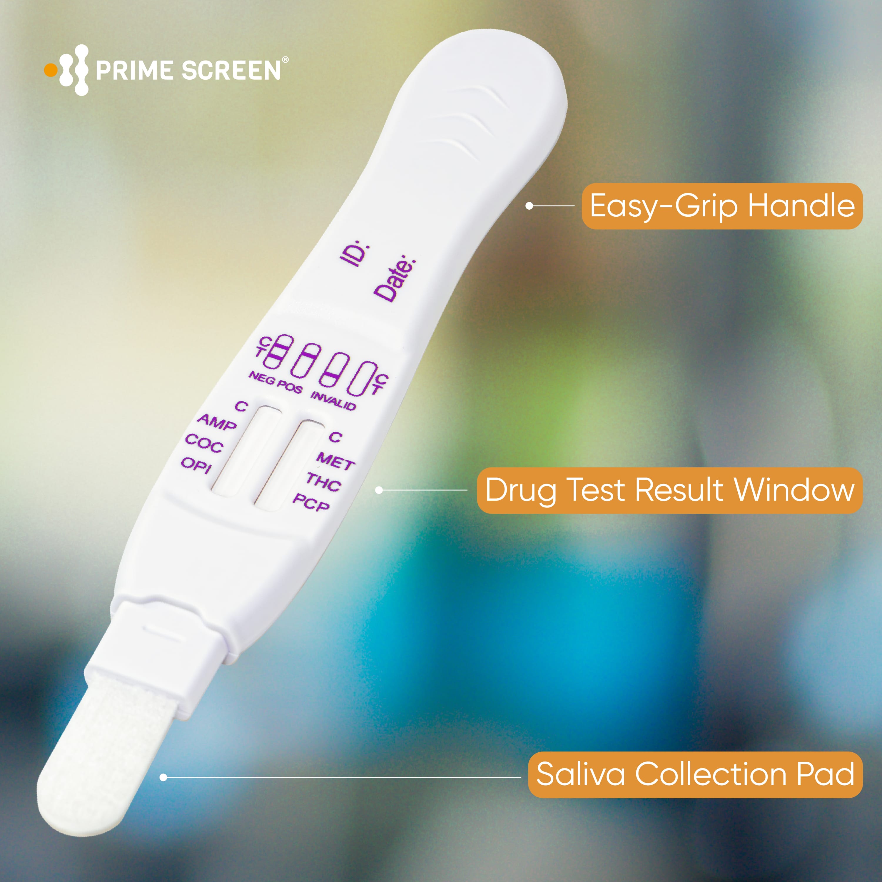 Prime Screen 10 Panel Multi-Drug Oral Fluid Test, One Step Employment and Insurance Testing,T-Swab(AMP50, COC20, OPI40, MET50,THC40,PCP10, OXY20,MTD30,BAR20,MDMA50)