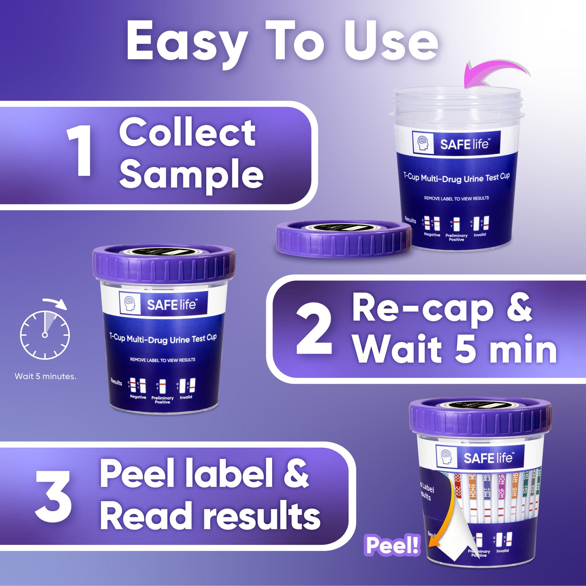 Prime Screen - 5-Panel C-Cup Multi Drug Test Screen Kit (AMP,COC,mAMP,OPI,THC) CDOA-254