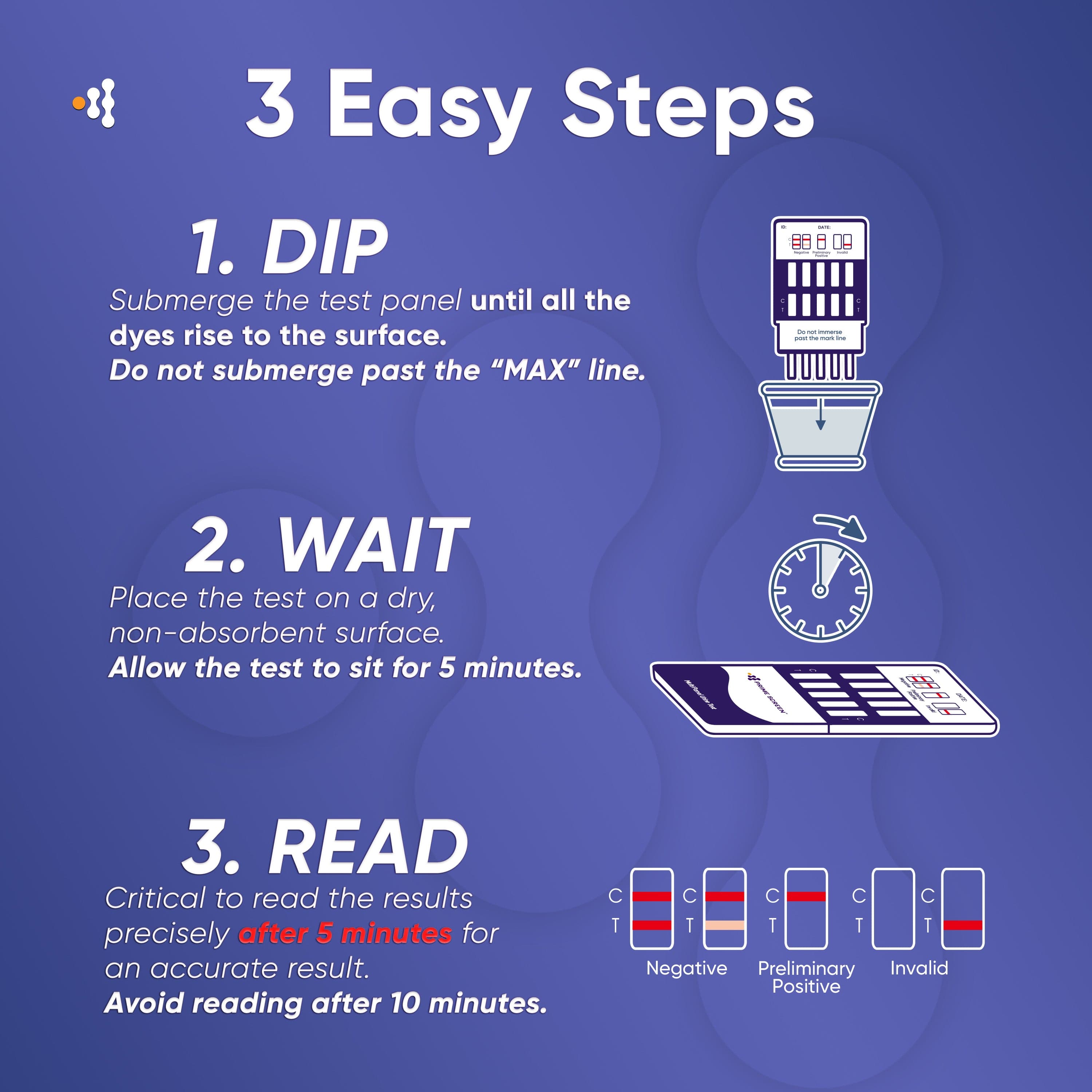 Prime Screen - Multi Level Marijuana Home Urine Test Dip Kit - Highly Sensitive THC 5 Level Drug Test Kit-Detects at 15 ng/mL, 50 ng/mL, 100 ng/mL, 200 ng/mL, and 300 ng/mL