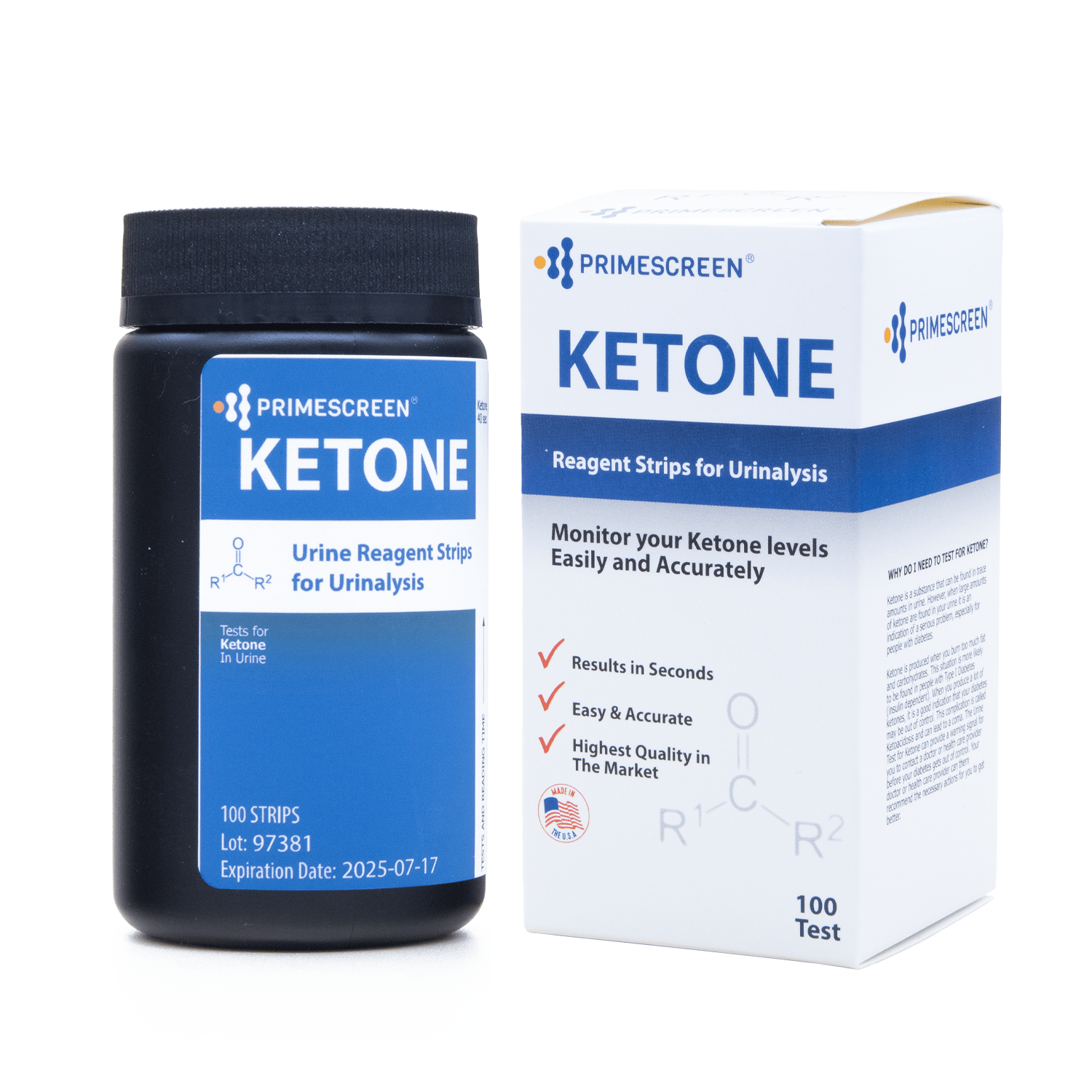 Prime Screen - Ketone Keto Test Strips: Testing Ketosis Based on Your Urine, 100 Ketone Urinalysis Tester Strips (Made in the U.S.)
