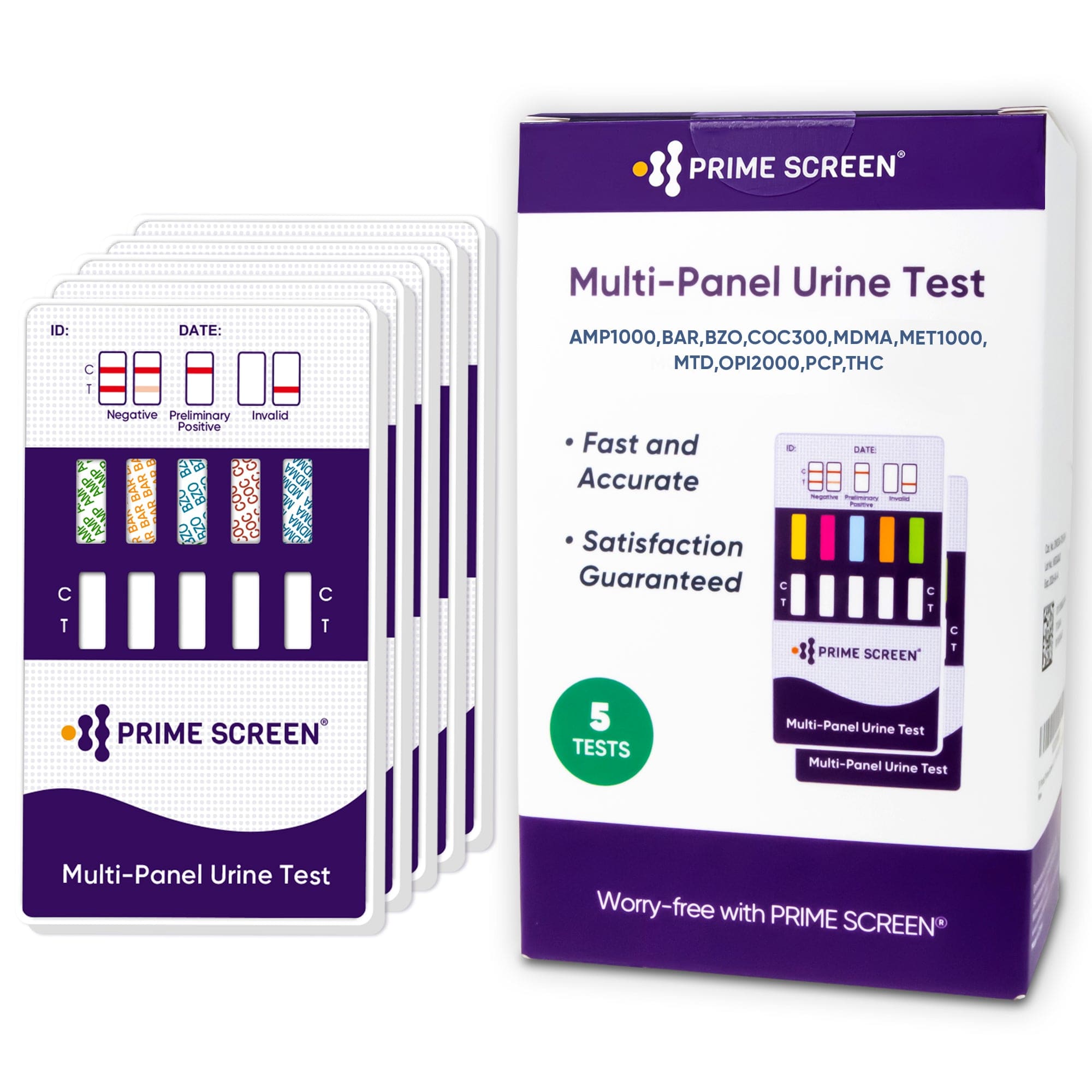 Prime Screen - 10 Panel Urine Drug Test Kit (THC, BZO, MET, PCP, MTD, AMP, BAR, COC, OPI, MDMA) - WDOA-3104