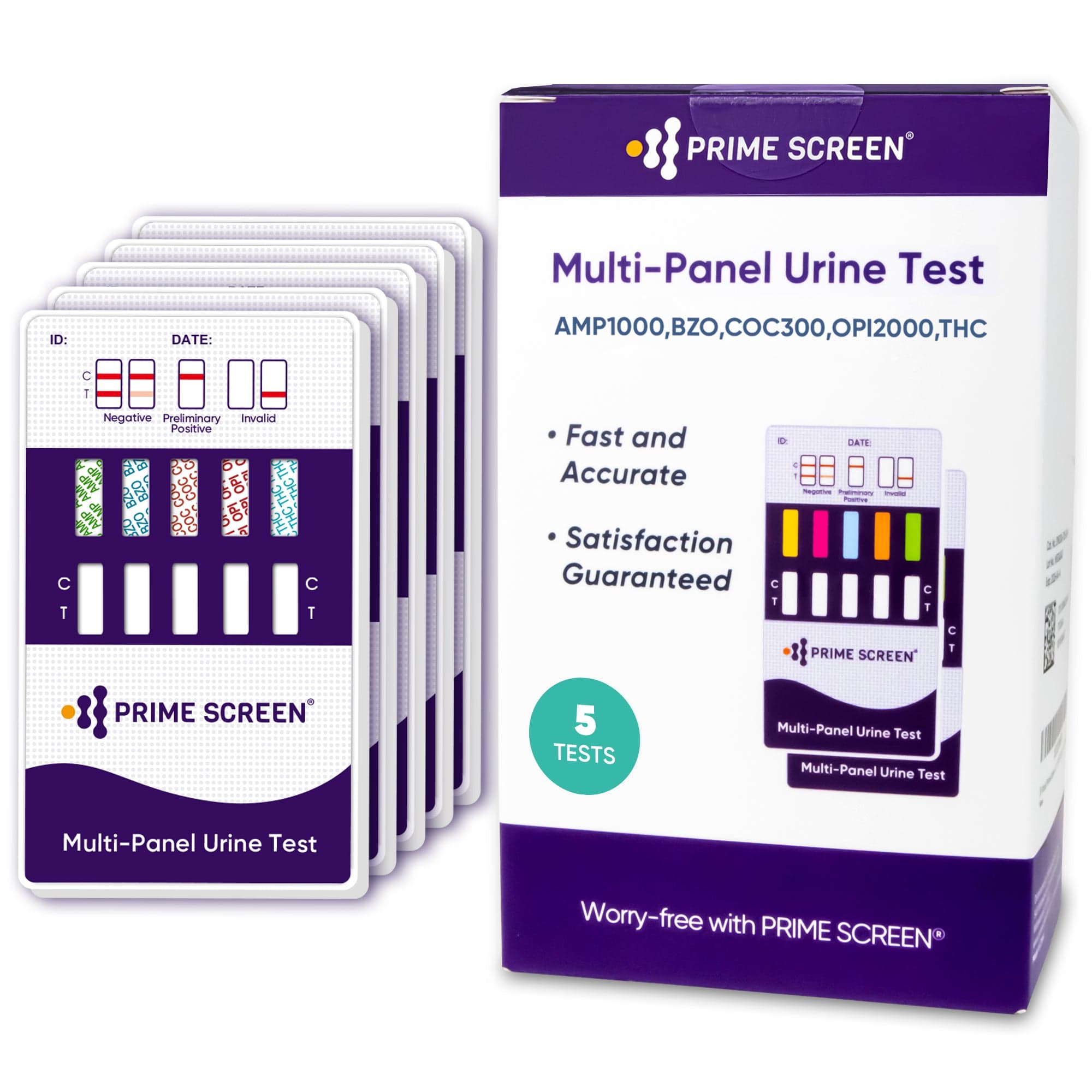 Prime Screen - 5 Panel Multi-Drug Dip Test (AMP, BZO, COC, OPI, THC) - WDOA-754