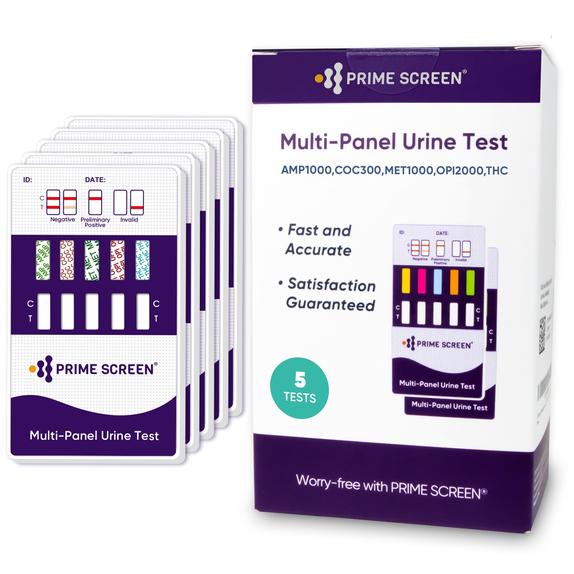 Prime Screen - 5 Panel Multi-Drug Dip Test (THC), COC, OPI, AMP, MET/mAMP - WDOA-254