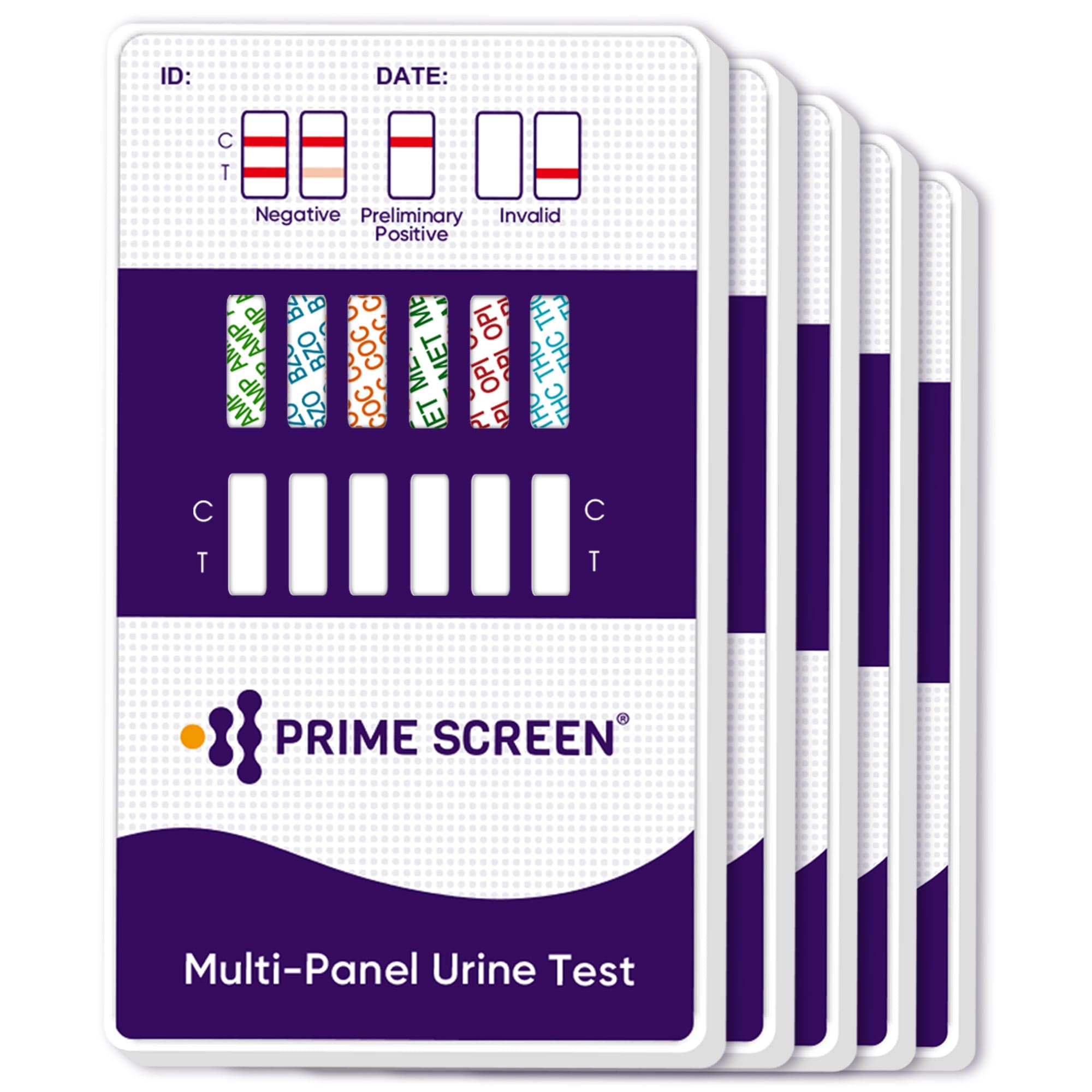 Prime Screen - 6-Panel Urine Dip Card Multi Drug Test Screen Kit (AMP,BZO,COC,mAMP,OPI,THC) WDOA-264