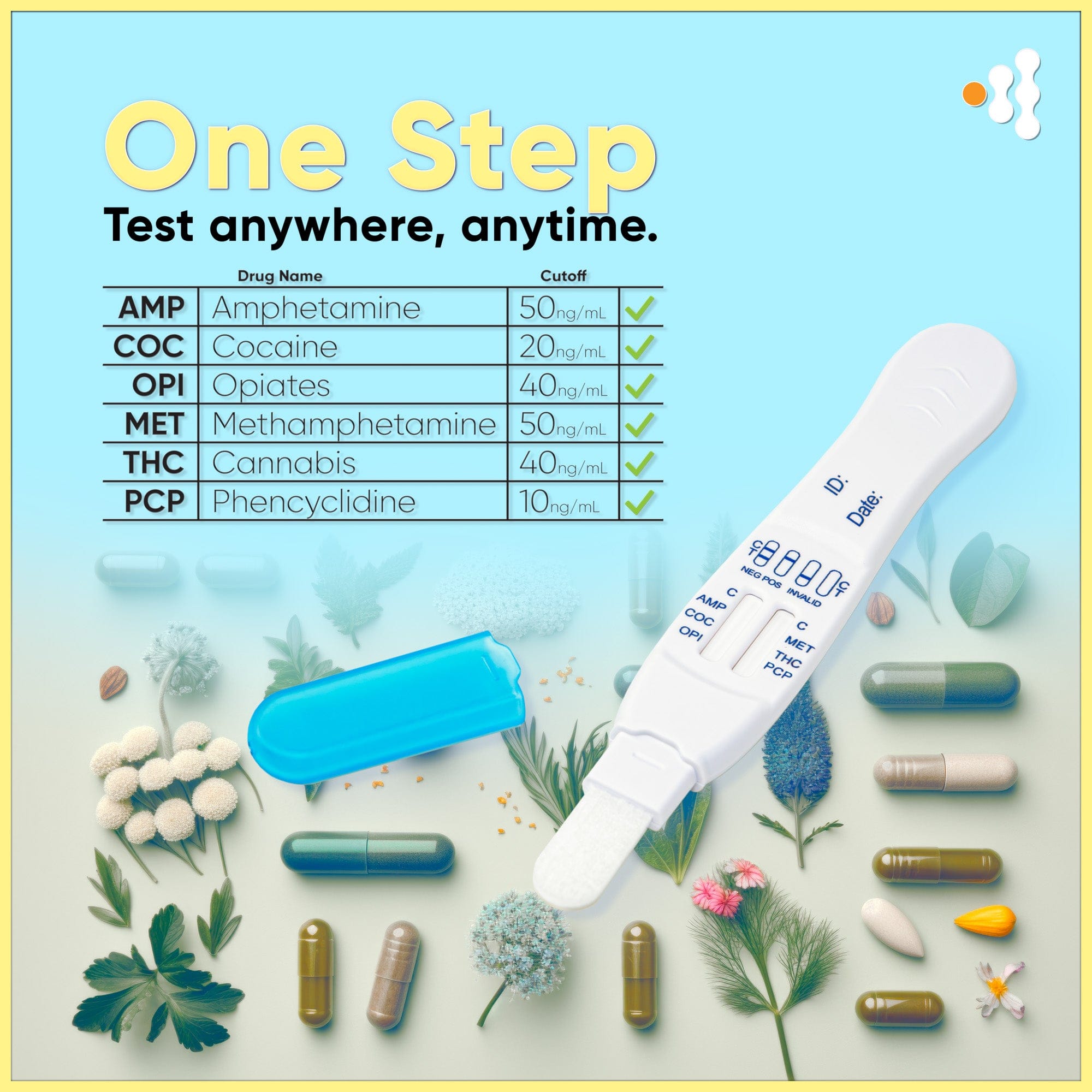 6 Panel Multi-Drug Oral Fluid Test, One Step (AMP, COC, MET, OPI, PCP, THC) - DSODOA-166EUO