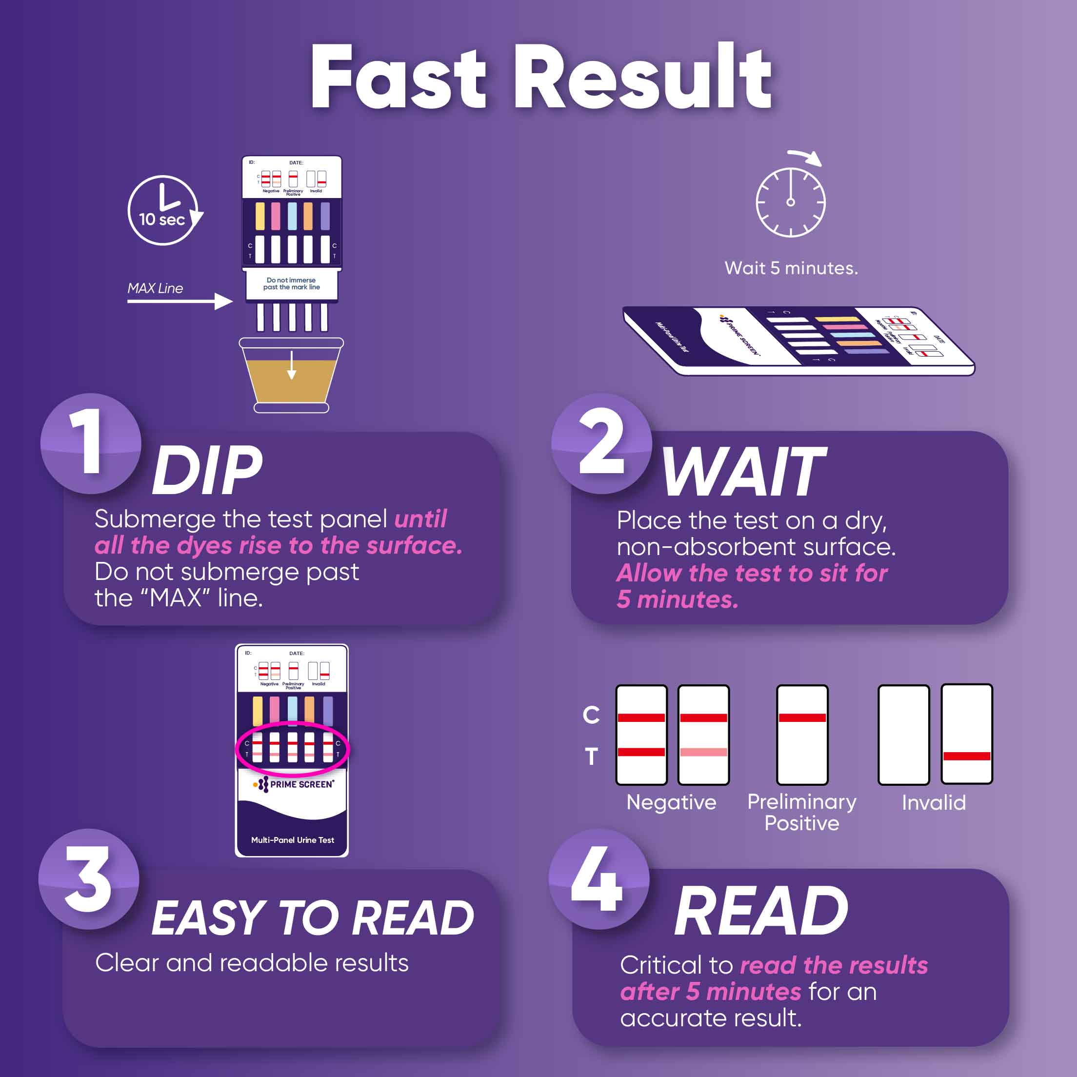 Prime Screen - 10 Panel Urine Drug Test Kit (THC, BZO, MET, PCP, MTD, AMP, BAR, COC, OPI, MDMA) - WDOA-3104