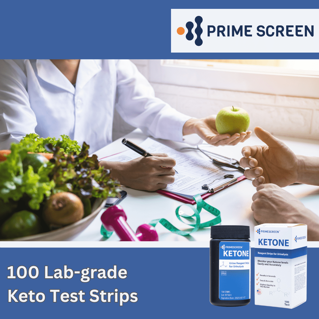 Prime Screen - Ketone Keto Test Strips: Testing Ketosis Based on Your Urine, 100 Ketone Urinalysis Tester Strips (Made in the U.S.)