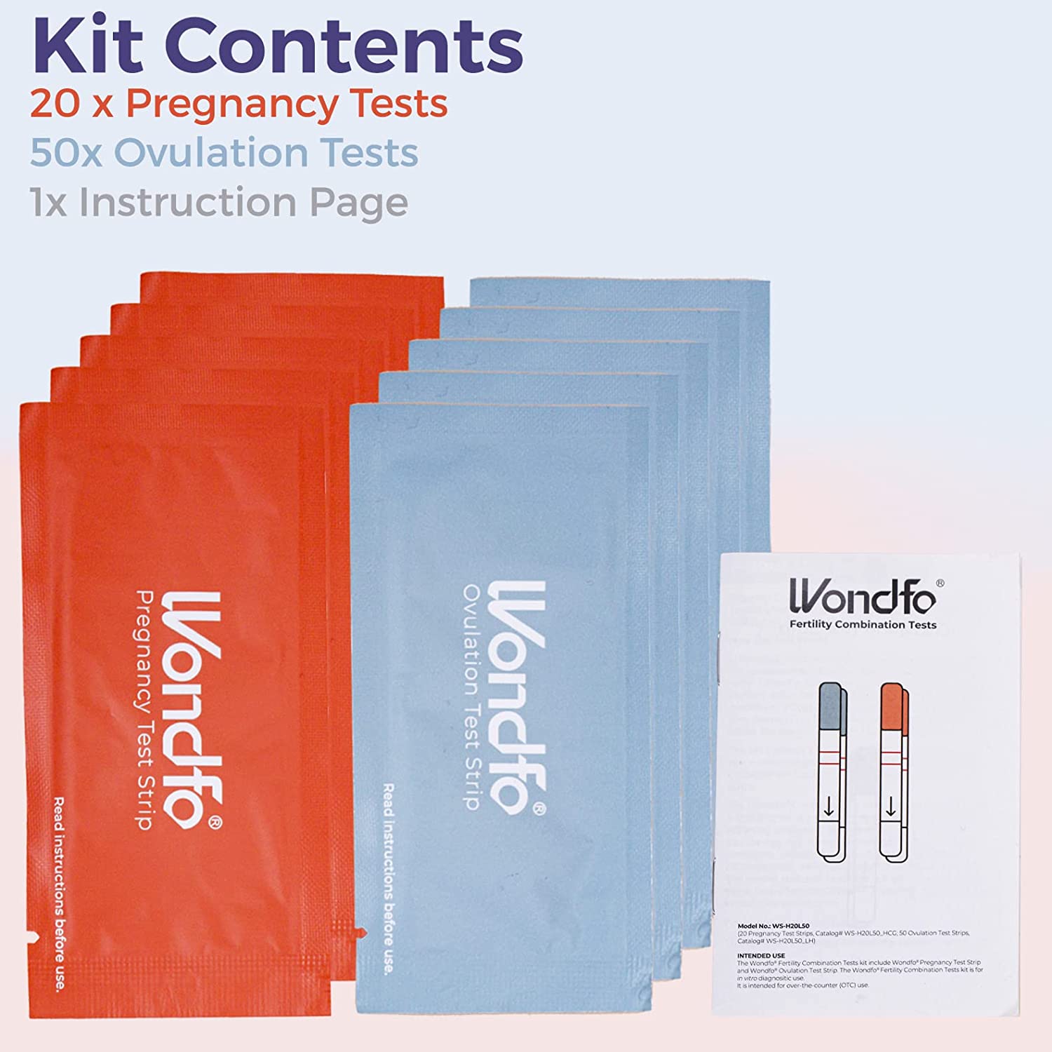 Prime Screen - Wondfo 50 Ovulation Test Strips and 20 Pregnancy Test Strips Kit - Rapid Test Detection for Home Self-Checking (50 LH + 20 HCG)