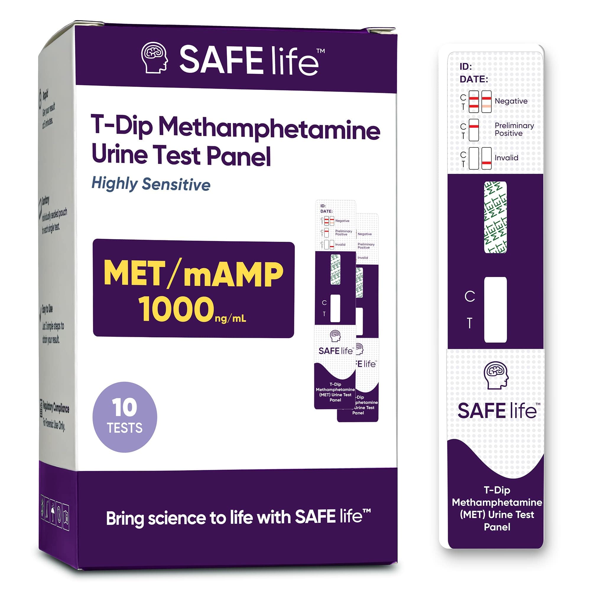 SAFE LIFE Methamphetamine Urine Drug Test Dip Card, At-Home Test Kit, 1000 ng/ml Cutoff Level, OTC Use