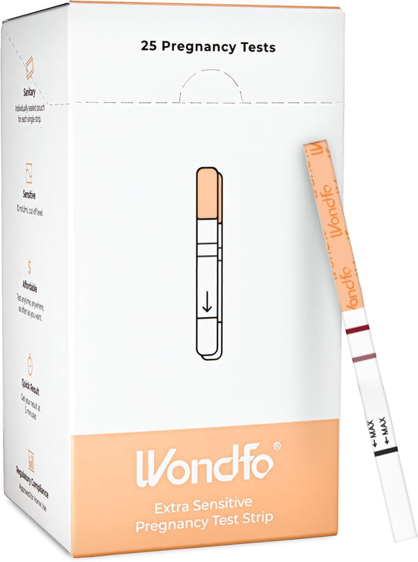 Wondfo Pregnancy Test Strips Early Detection - Extra Sensitive 10 MIU/ML HCG Early Predictor Kit (25 Count)