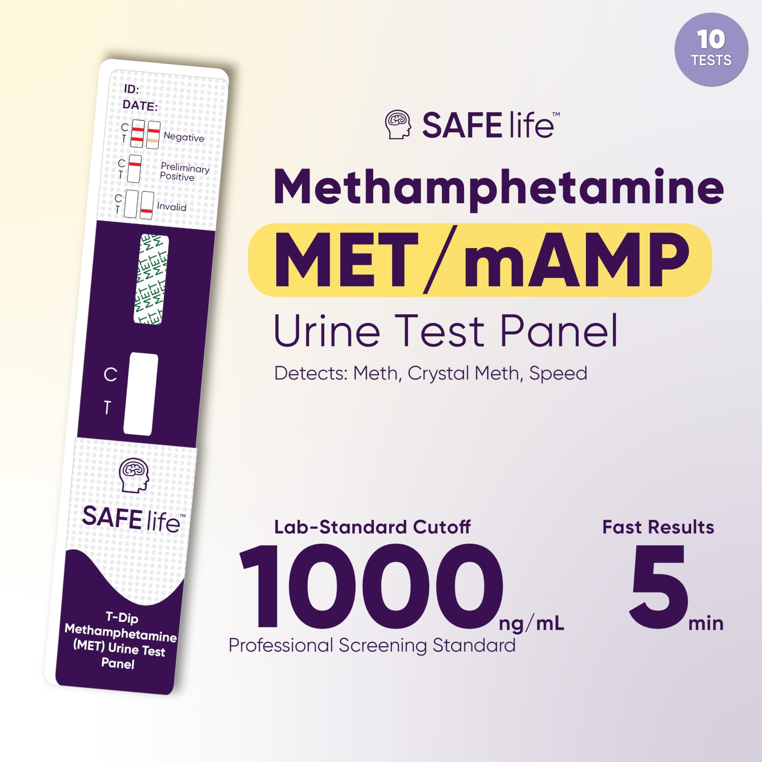 SAFE LIFE Methamphetamine Urine Drug Test Dip Card, At-Home Test Kit, 1000 ng/ml Cutoff Level, OTC Use