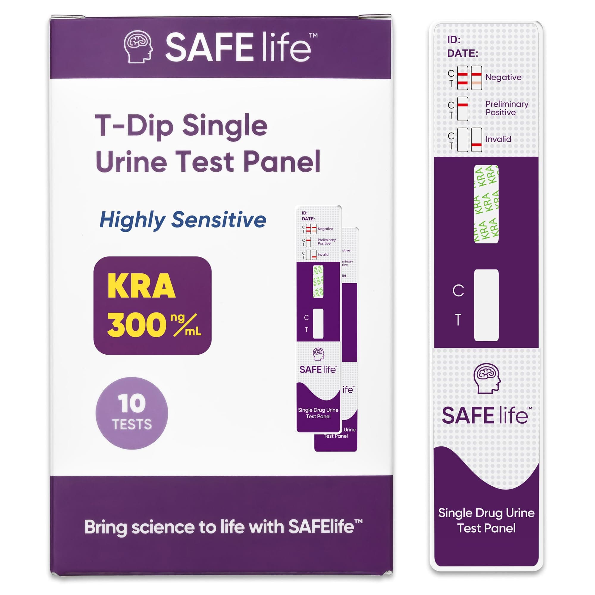 SAFE LIFE Kratom Dip Card Test Kit | Urine Screening for Mitragynine, 300 ng/mL Cutoff [ 10 Pack]