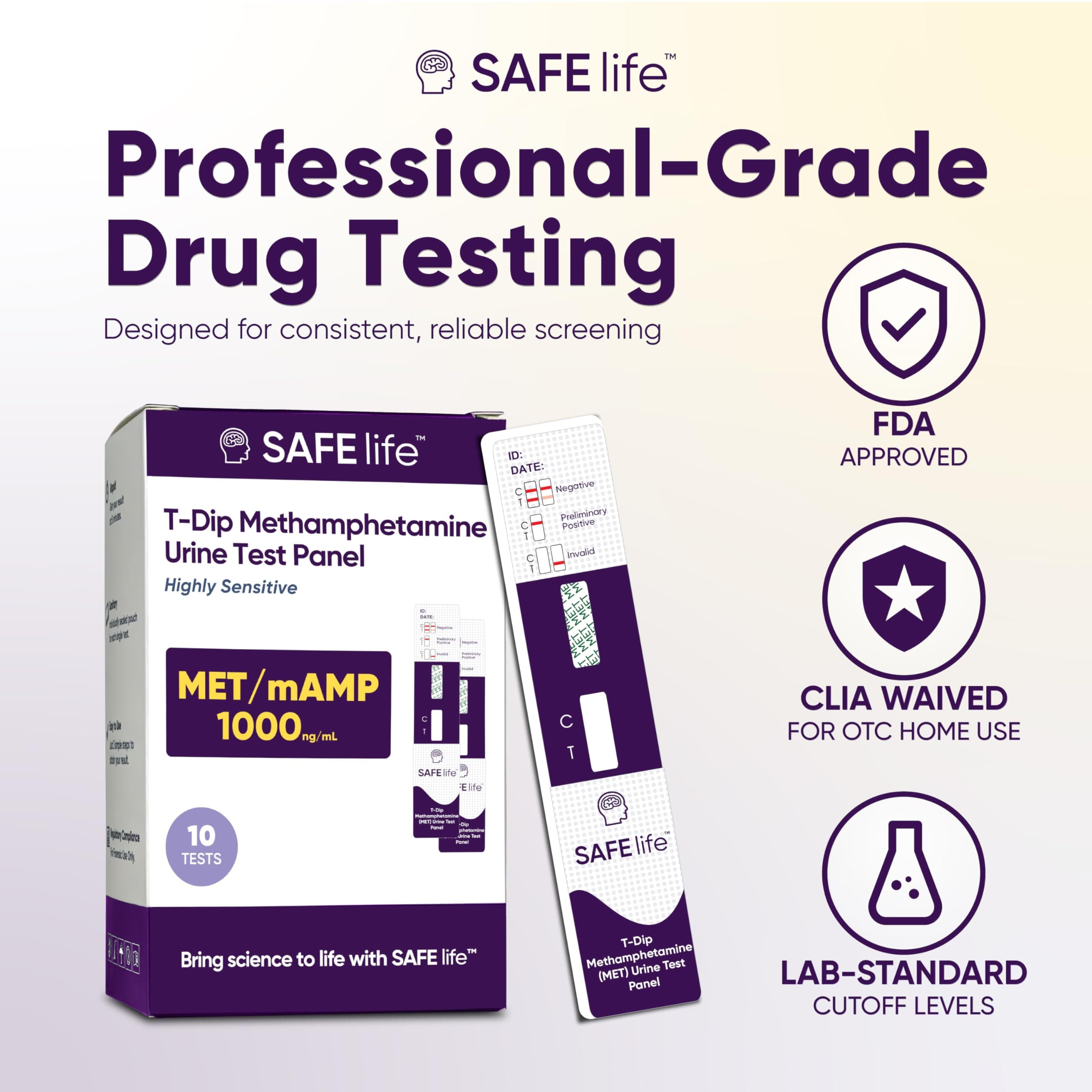 SAFE LIFE Methamphetamine Urine Drug Test Dip Card, At-Home Test Kit, 1000 ng/ml Cutoff Level, OTC Use