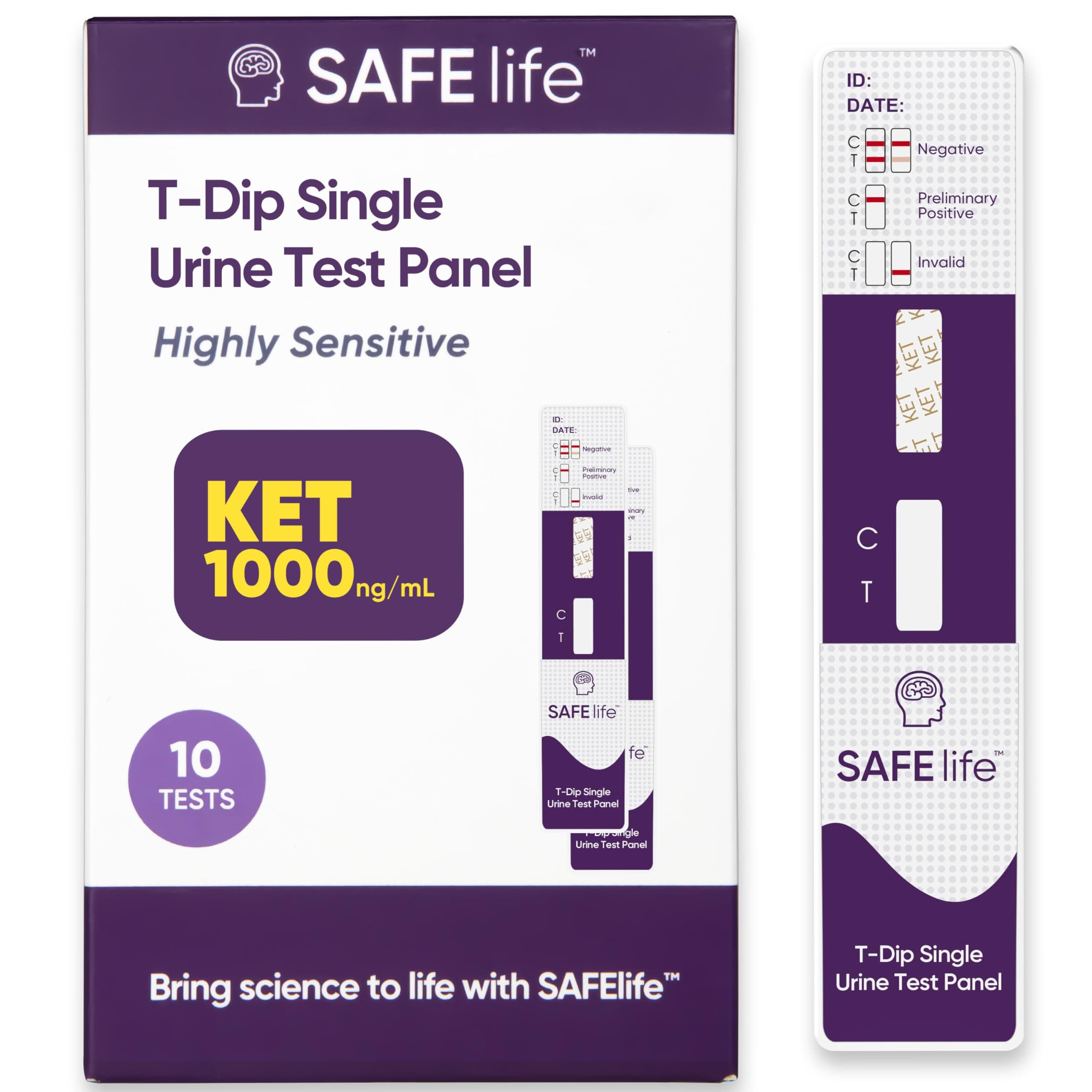 SAFE LIFE Ketamine Dip Card Test Kit | Urine Screening for KET/keta, 1000 ng/mL Cutoff [ 10 Pack]