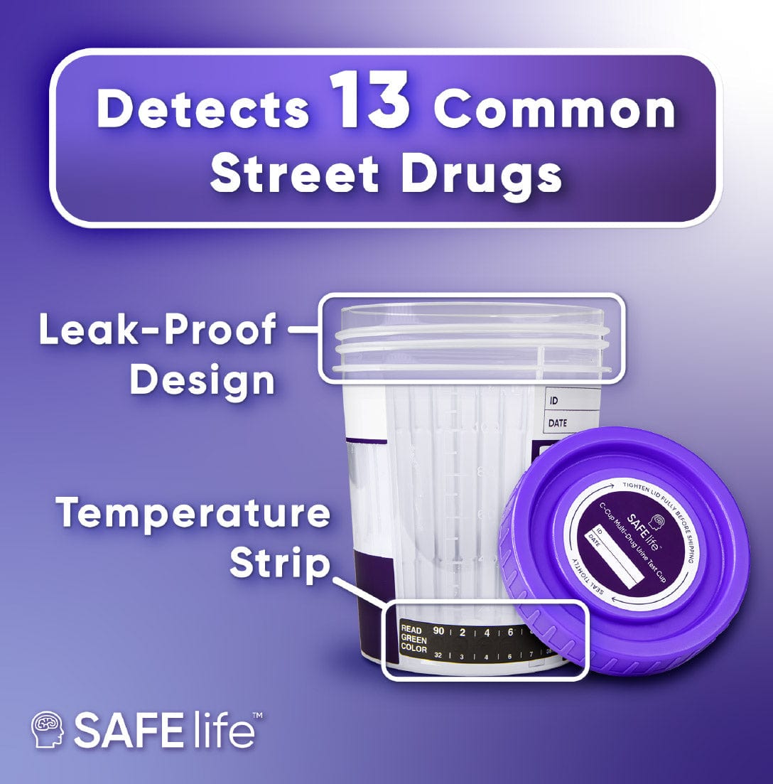 SAFE LIFE  13 Panel Urine Cup (AMP500, BAR, BUP, BZO, COC150, MDMA, MET500, MOP 300, MTD, OXY, PCP, TCA) Include with 3 Adulterations (CR,SG,PH) - CDOA-L9135NTA3