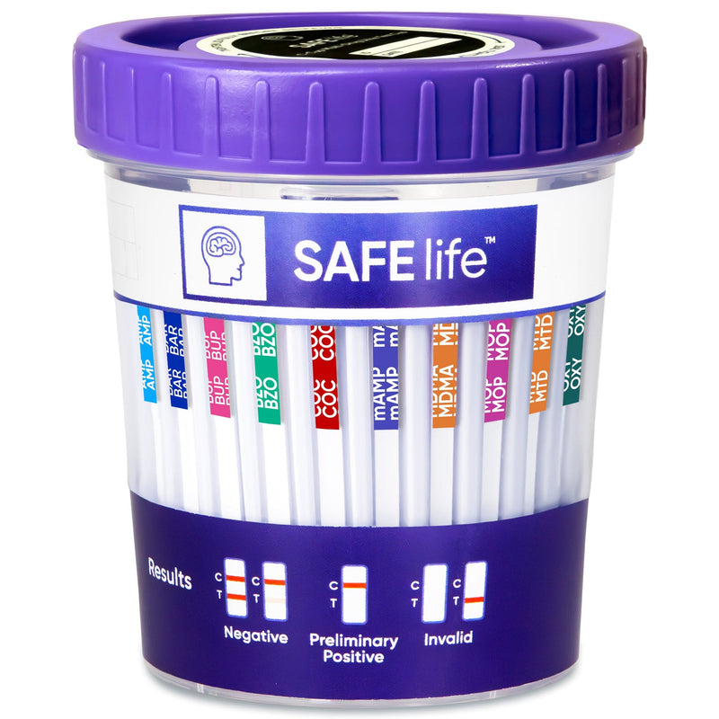 SAFElife™ T-Cup® 22 Panel Drug Screen Test Cup with AMP 300, BAR 300, BUP10, BZO2000, COC100, EDDP 300, HMO 300,  KET 1000, MDMA 500, MET 300, MOP 100, MTD 200, OXY 100, PCP 25, PPX 300, THC 25, ETG 500, FTY 20, TRA 200, K2 50, KRA 300, 6-MAM 10