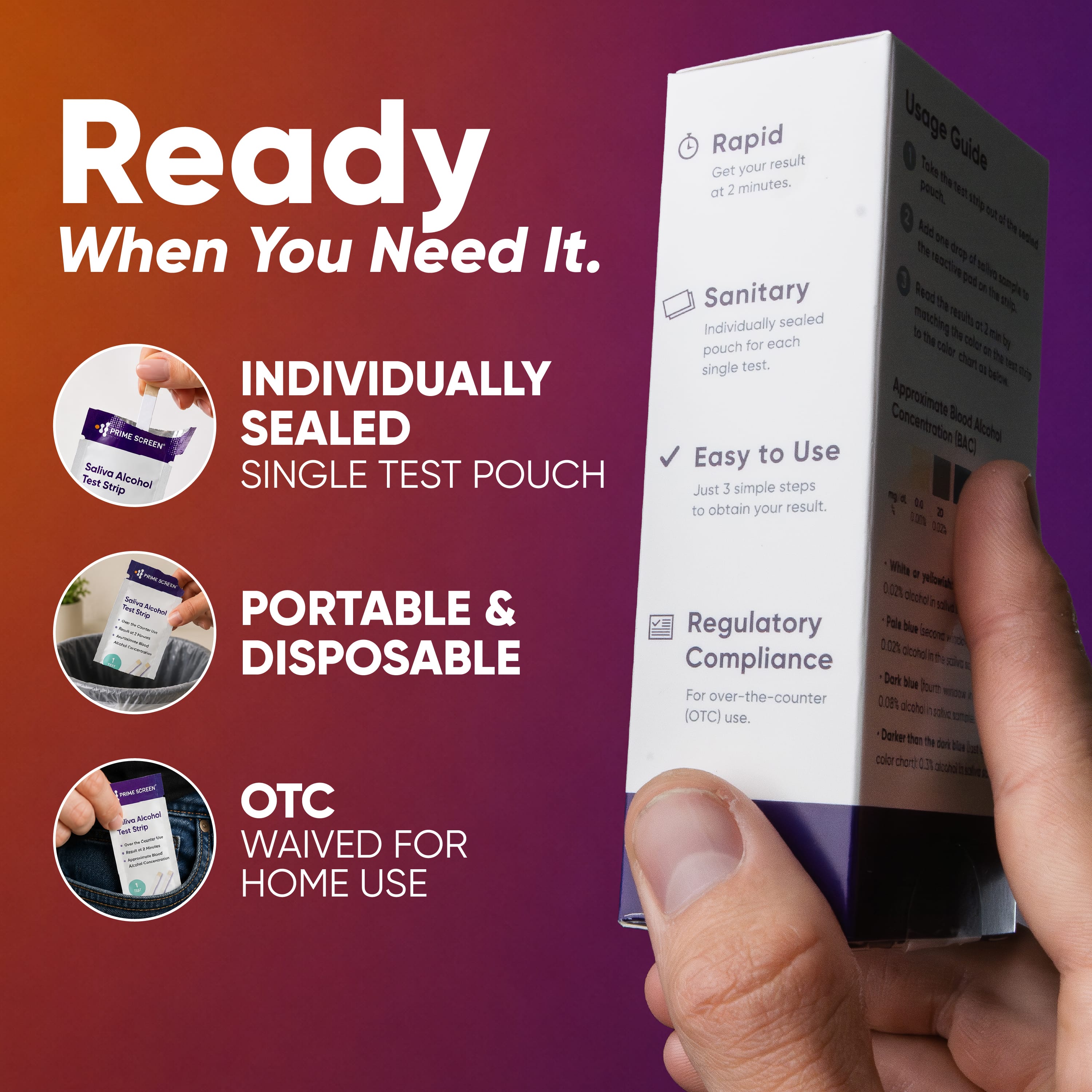Saliva Alcohol Test Strip, High Accurate Home Test, Result in 2 Minutes - 10/25/100 Tests (EtG) W53-S