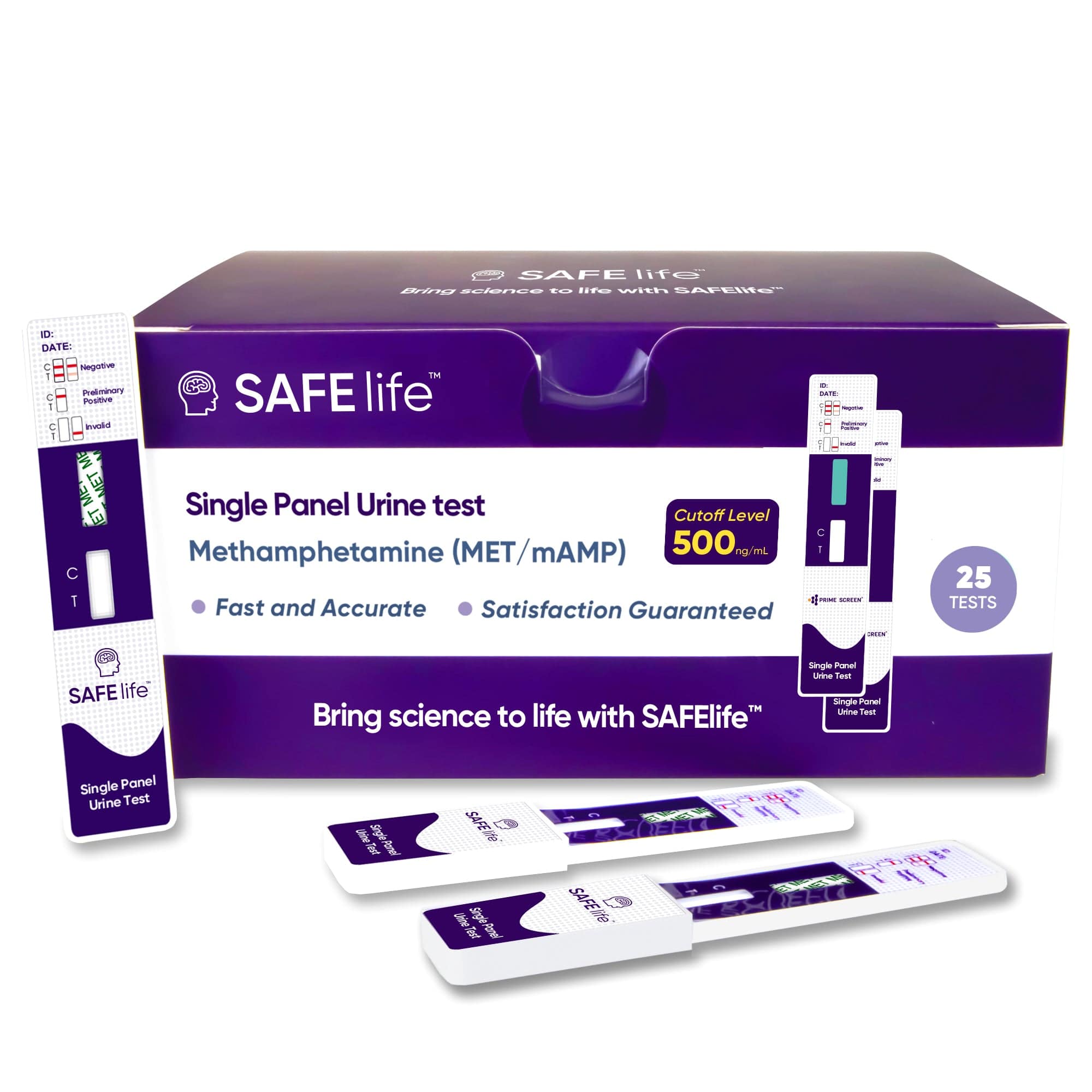SAFE Life T-dip MET/mAMP at Home Drug Test, Testing Methamphetamine 500 ng/mL, Single Panel Urine Test 25 Packs