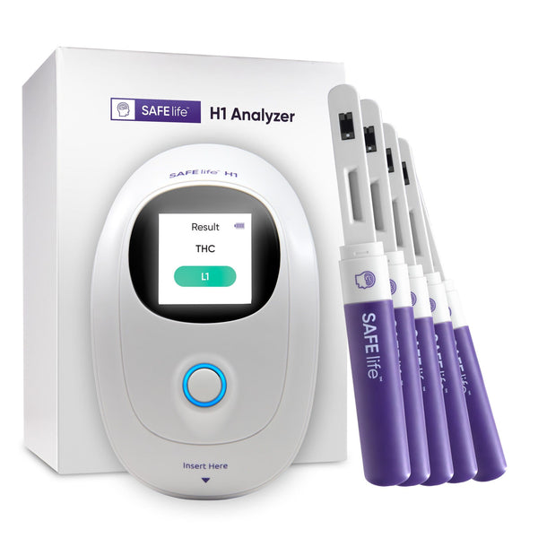 SAFElife™ H1 THC Analyzer with 5 Tests – Advanced Fluorescent Immunoassay Technology, 6-Level THC Detection (0-300+ ng/mL), Semi-Quantitative Results, Portable with Data Management