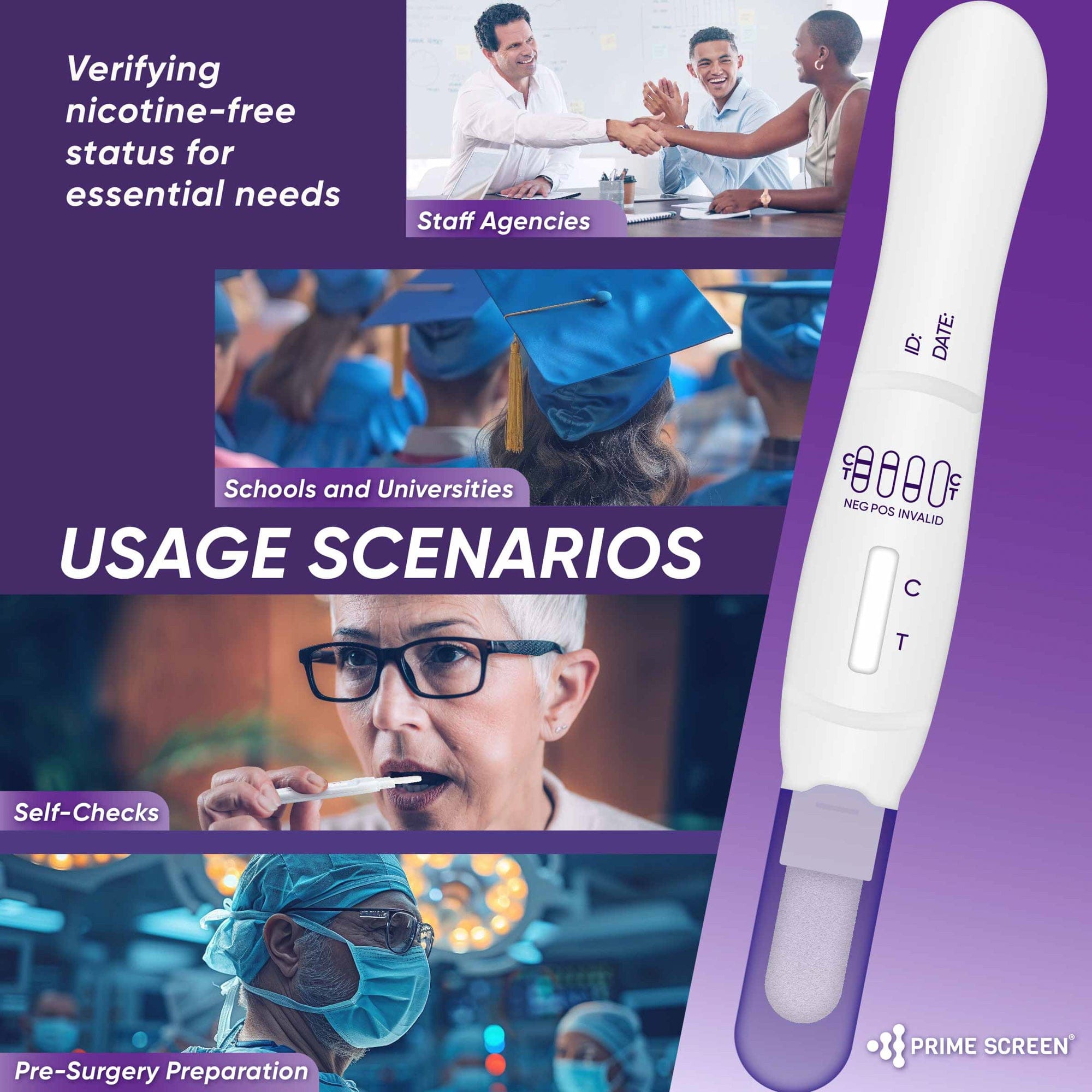 Prime Screen - Prime Screen® [5 Pack] T-Swab Oral Fluid Nicotine (Cotinine) Test – One-Step Saliva Test for Employment and Insurance Screening 