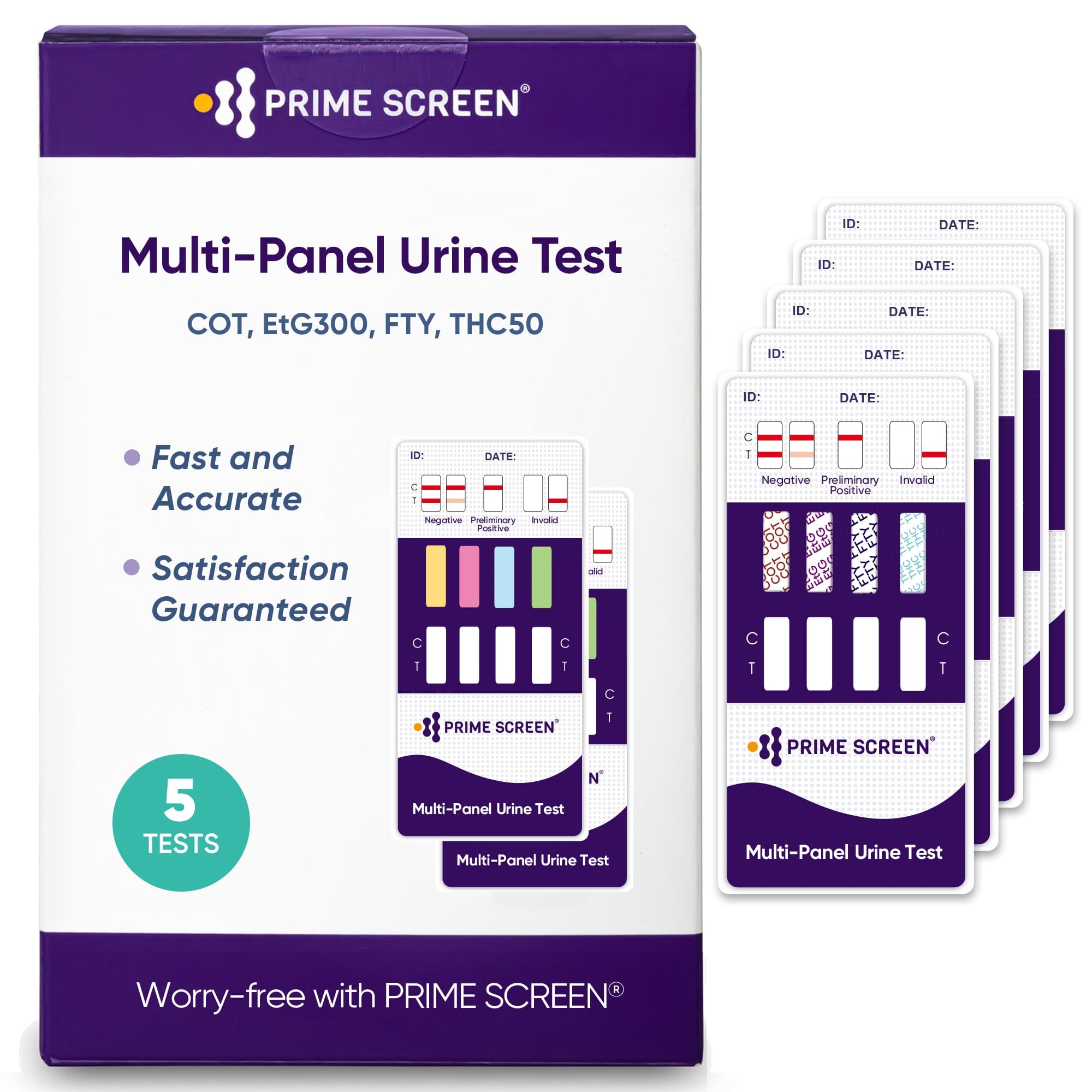 [5 Pack] 4 Panel Urine Dip Test Kit Testing- THC, Nicotine (COT), Alcohol Test (EtG), (FTY)  - [5 Pack] - WDOA-242