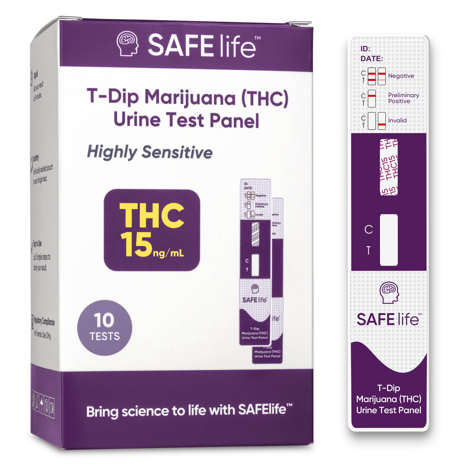 [10 Pack] SAFElife Marijuana THC 15 ng/mL Single Panel Drug Test Kit