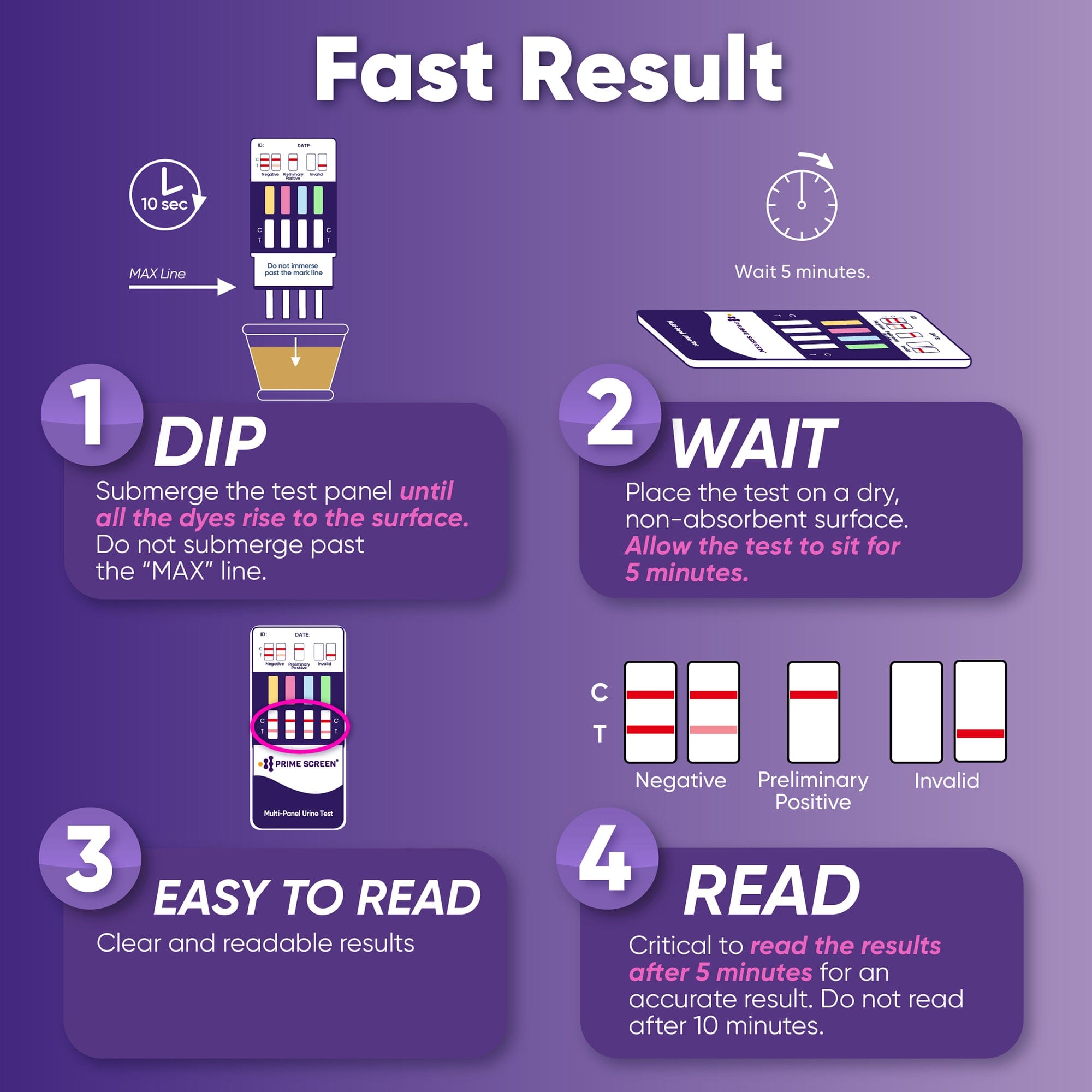 [5 Pack] 4 Panel Urine Dip Test Kit Testing- THC, Nicotine (COT), Alcohol Test (EtG), (FTY)  - [5 Pack] - WDOA-242