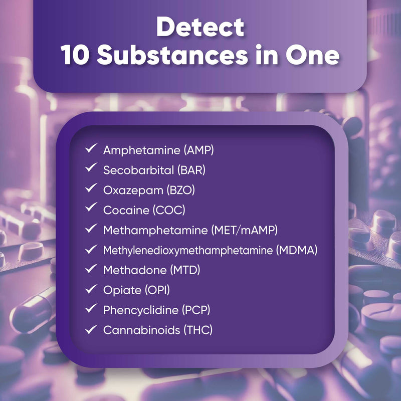 10 Panel Urine Drug Test Kit (THC, BZO, MET, PCP, MTD, AMP, BAR, COC, OPI, MDMA) - WDOA-3104