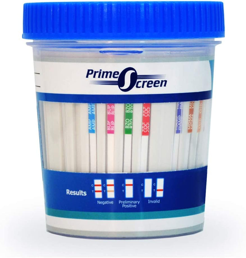 14 Panel Urine Drug Test Cup - Instant Testing Marijuana (THC),OPI,AMP, BAR, BUP, BZO, COC, mAMP, MDMA, MTD, OXY, PCP, PPX, TCA - with 3 Adulterations and Temperature Strips - TDOA-1144A3 - Prime Screen