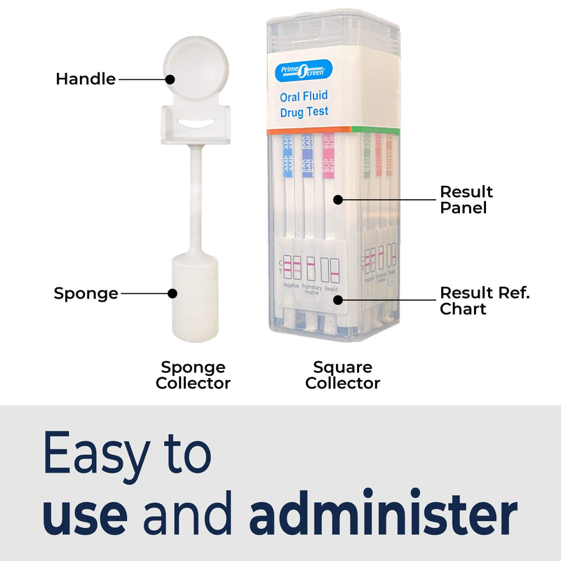 Prime Screen - 10 Panel Oral Saliva Test Kit (AMP, BAR, COC, MDMA, MET, MTD, OPI, OXY, PCP, THC) - ODOA-10106 