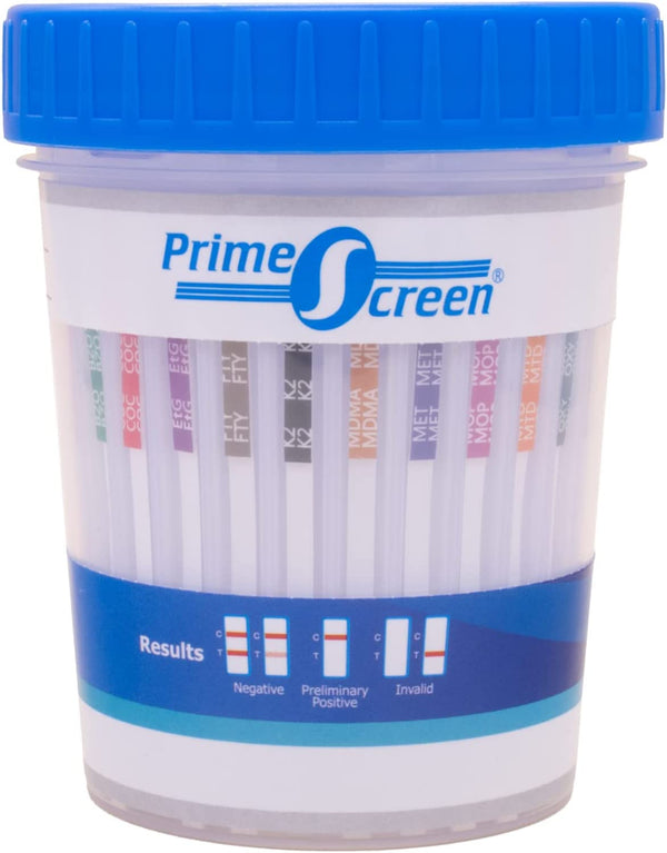 Prime Screen - Prime Screen 18 Panel Test Cup - (AMP,BAR,BUP,BZO,COC,mAMP,MDMA,MOP,MTD,OXY,PCP,TCA,THC, ETG, FTY, TRA, K2,TRA100)-CDOA-S1185EFTKK 