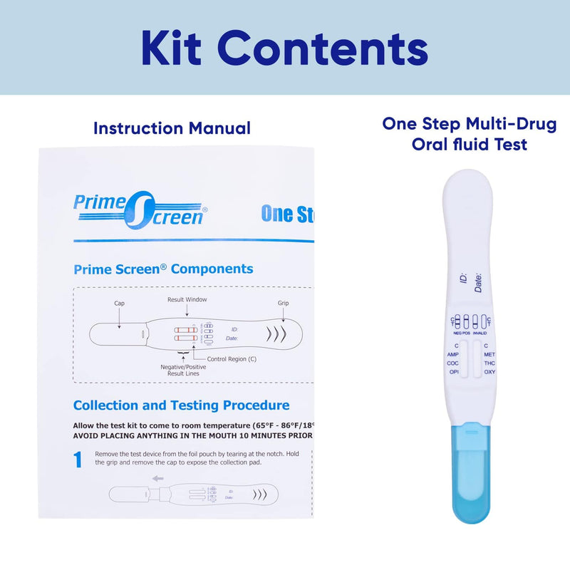 Prime Screen - Prime Screen 6 Panel Multi-Drug Oral Fluid Test, One Step Employment and Insurance Testing (AMP, COC, MET, OPI, OXY, THC) - [100 Pack] 