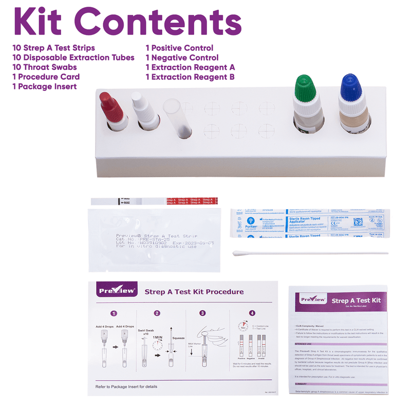 Prime Screen - Preview - Strep A Test Kit - Throat Testing - CLIA Waived - 10 Tests Per Box 