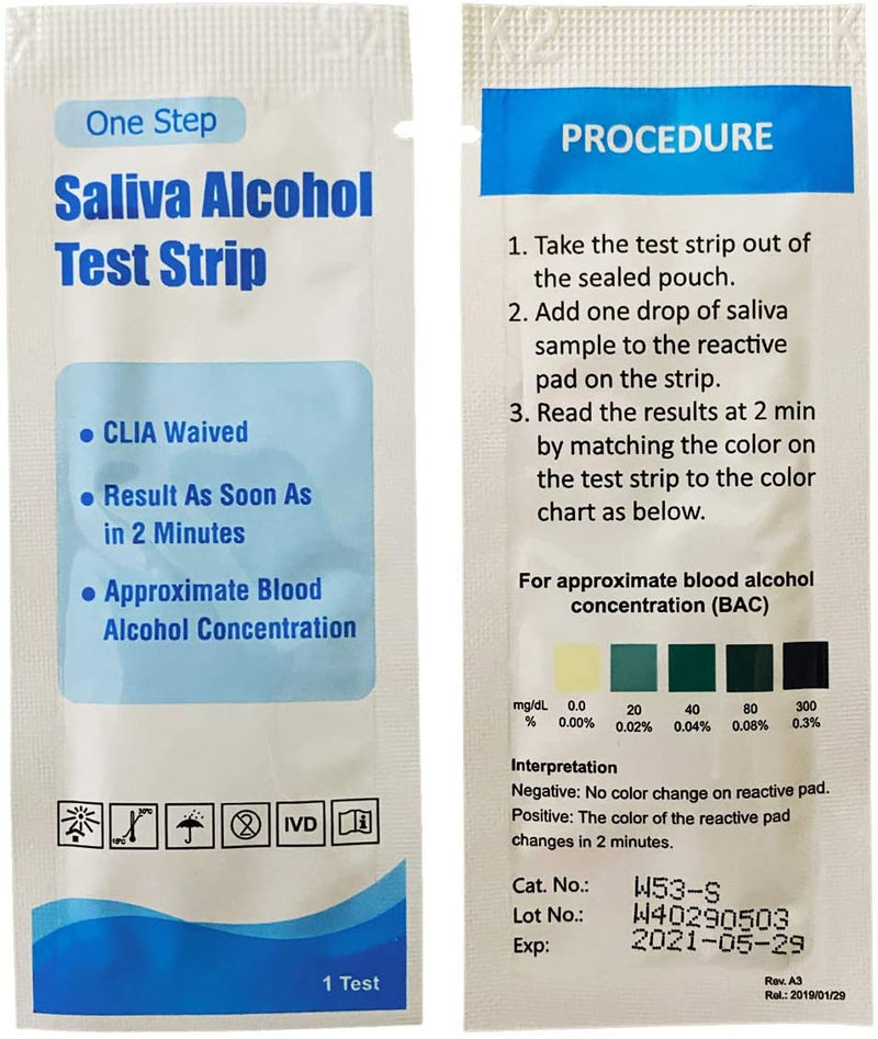 Saliva Alcohol Test Strip, High Accurate Home Test, Result in 2 Minutes -  100 Tests