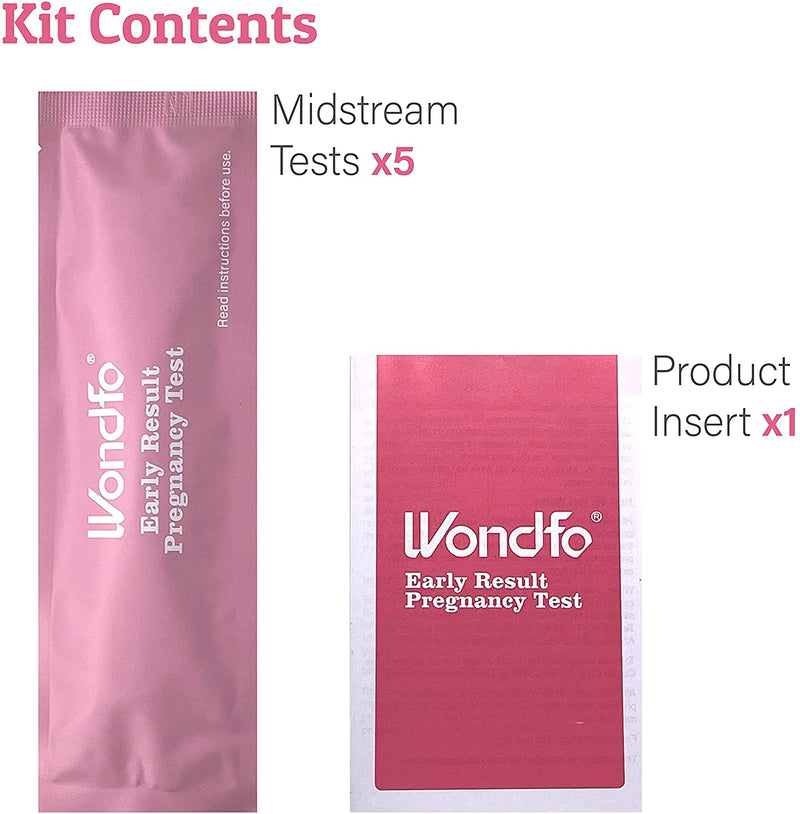 Wondfo Pregnancy Test Early Result - Extra Sensitive HCG Urine Midstream Test 10 MIU [5 Pack] - Detect Pregnancy 6 Days Sooner Than Your Missed Period - Prime Screen